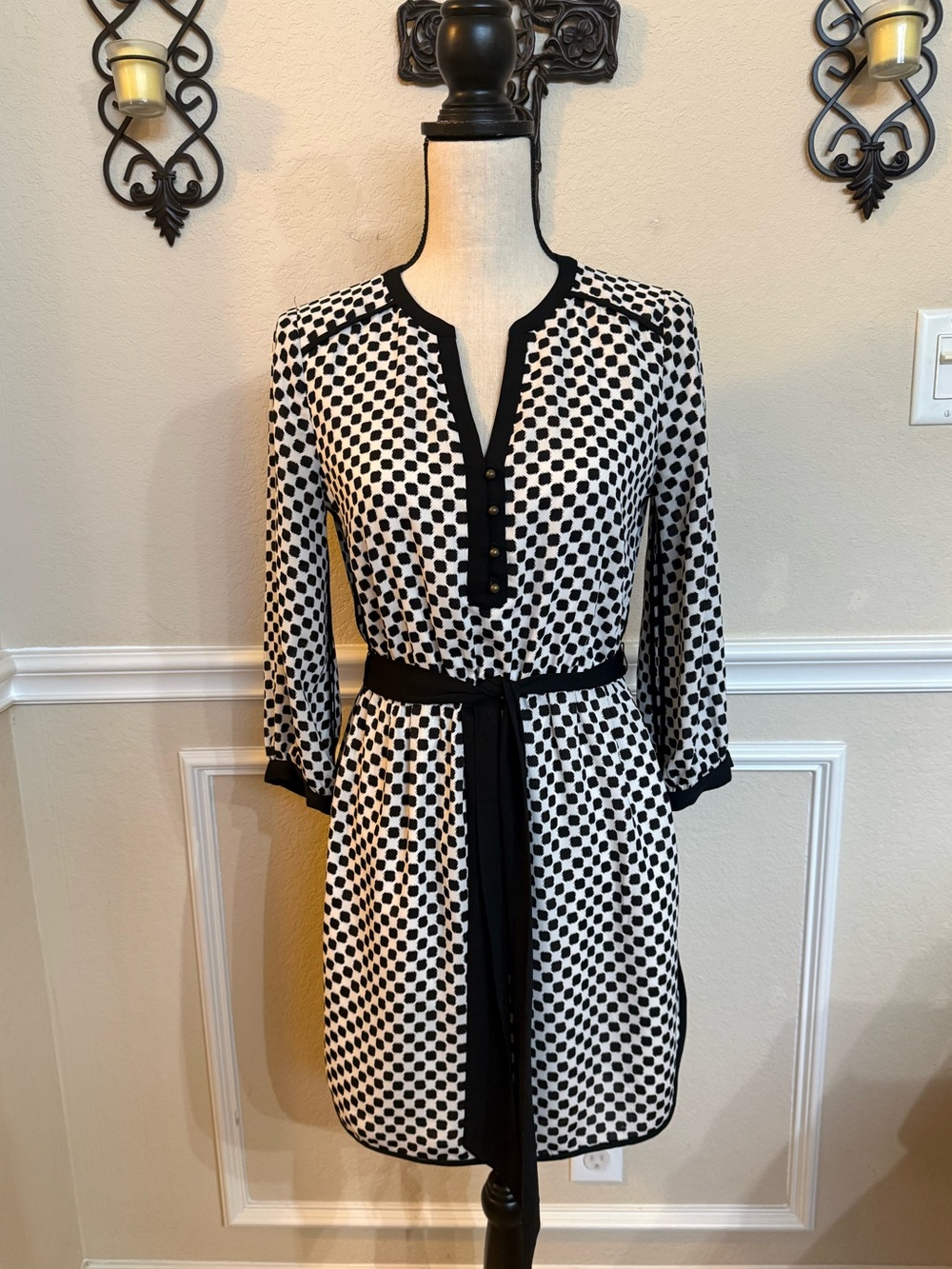 Banana Republic Black & White Geometric Print Women's Dress with Belt  Size 8